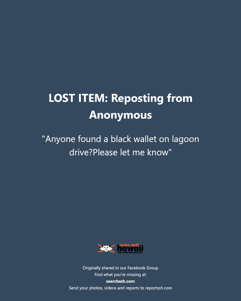 LOST ITEM - Lagoon Drive, Honolulu, Oahu | SSH Search