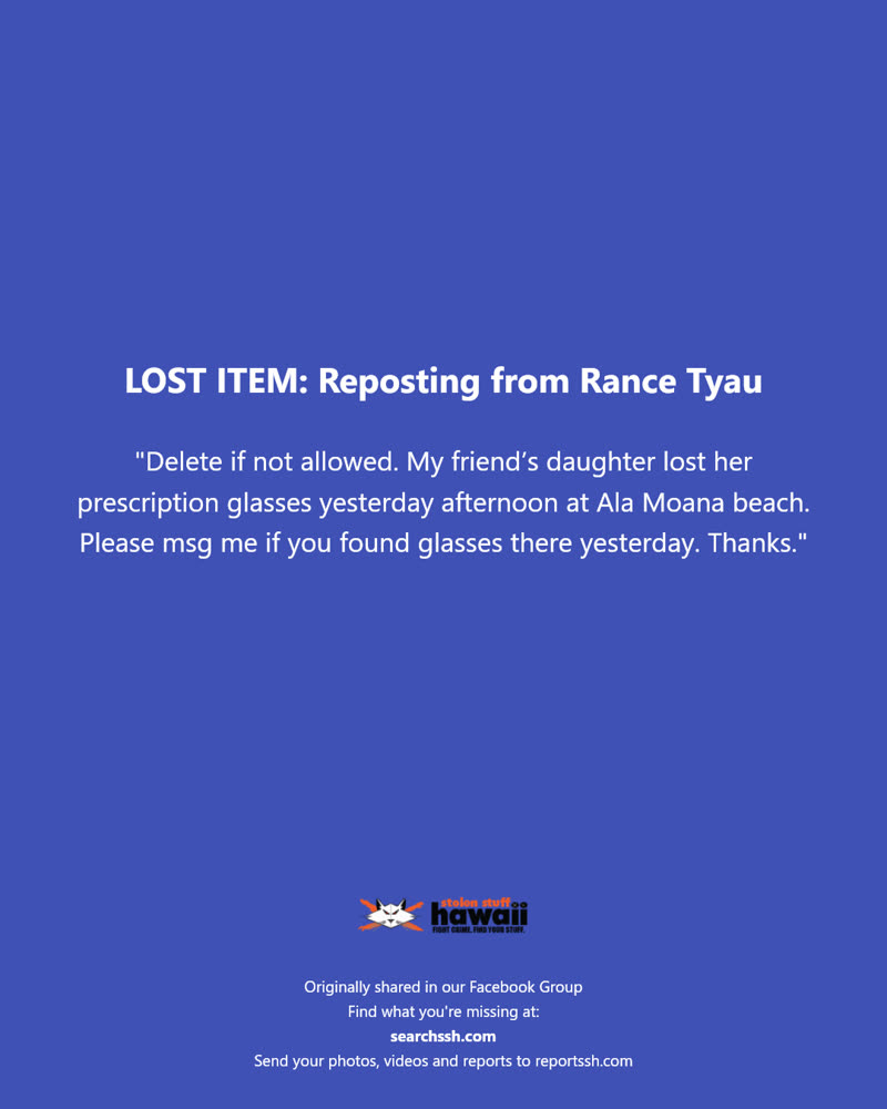 LOST ITEM - Ala Moana Beach, Honolulu, Oahu | SSH Search
