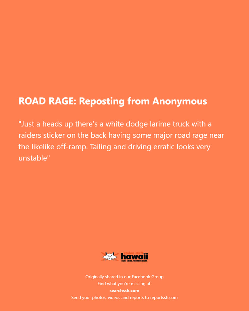 ROAD RAGE - Likelike off-ramp, Oahu | SSH Search
