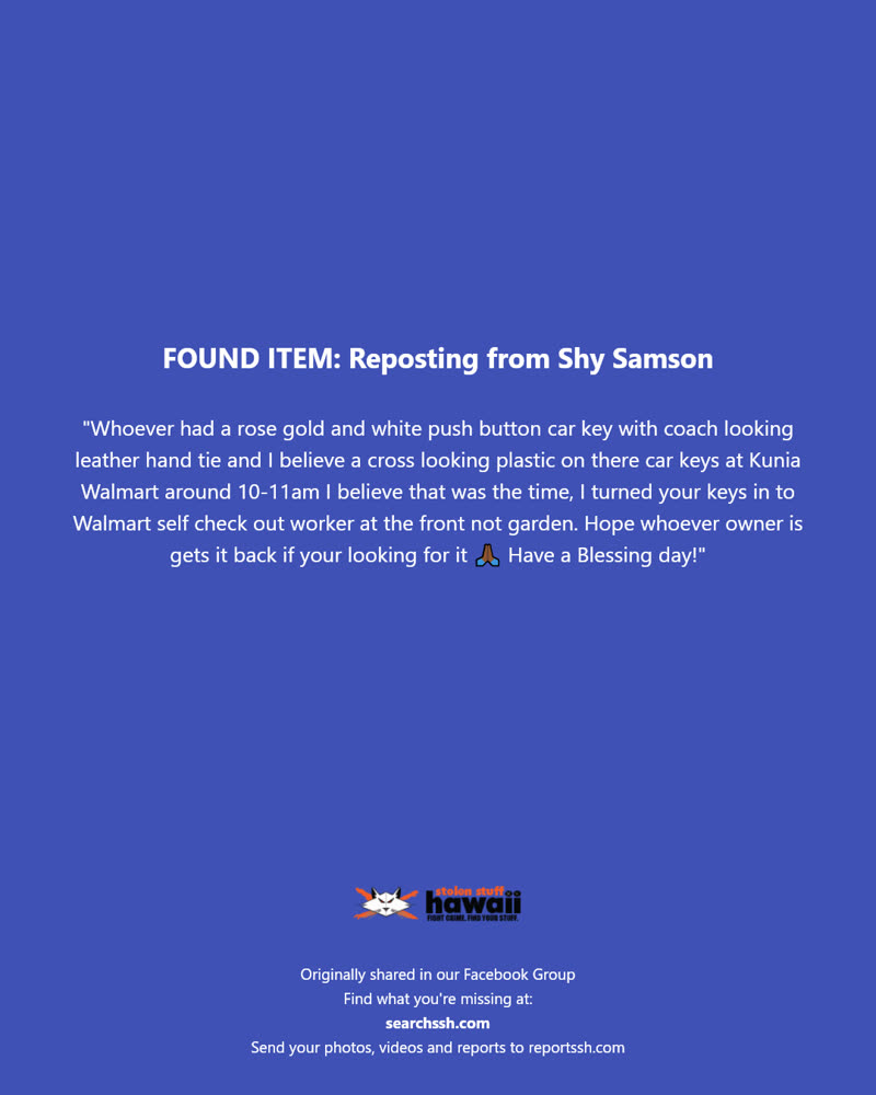 FOUND ITEM - Kunia Walmart, Oahu | SSH Search