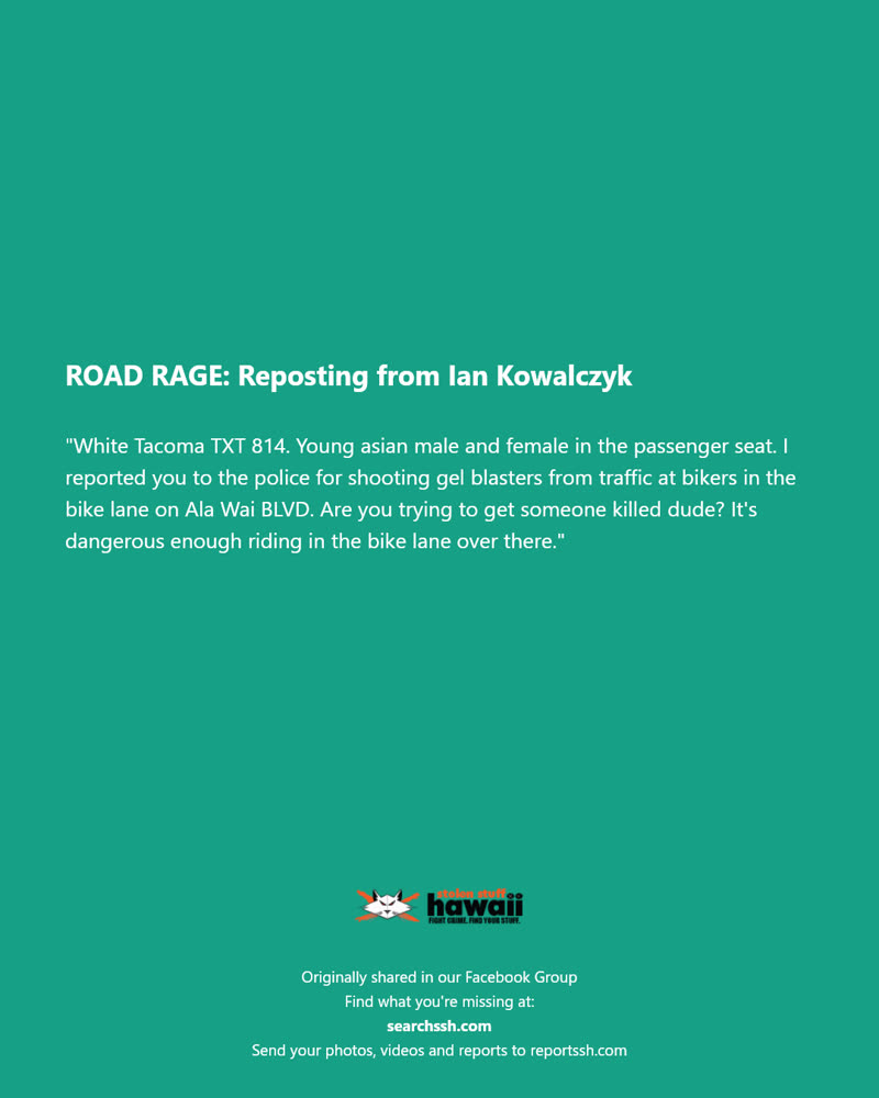 ROAD RAGE - Ala Wai Boulevard, Honolulu | SSH Search
