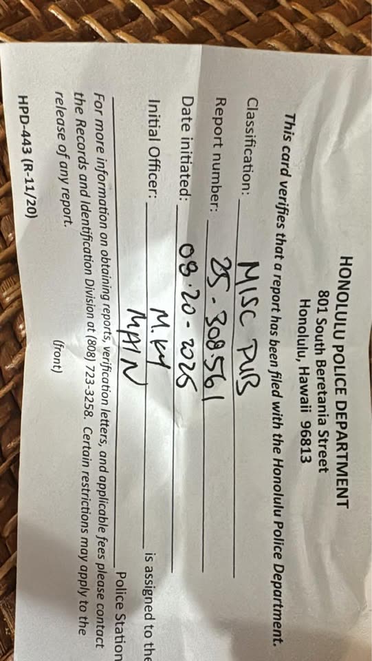 THEFT - Manoa, Honolulu, Oahu | SSH Search