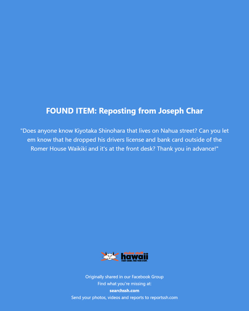 FOUND ITEM - Romer House Waikiki, Nahua Street, Honolulu, Oahu | SSH Search