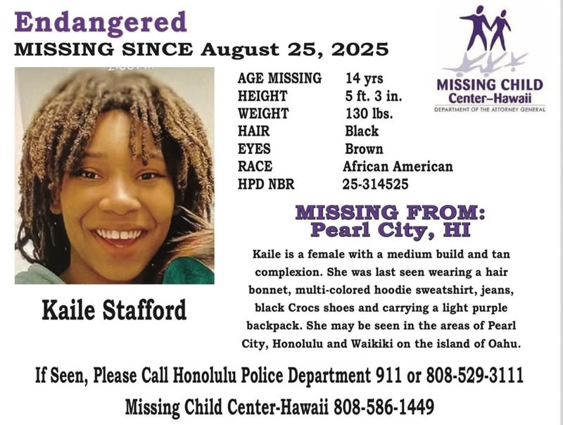 MISSING CHILD - Pearl City High School, Pearl City, Oahu | SSH Search