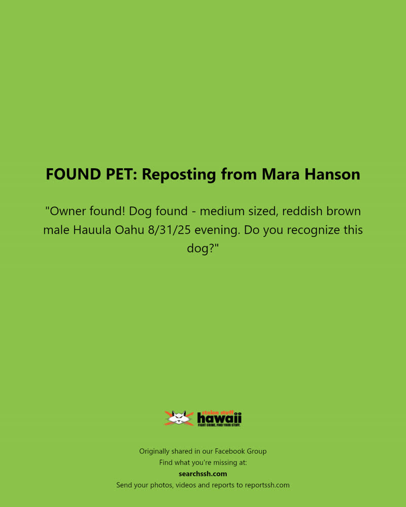 FOUND PET - Hauula, Oahu | SSH Search