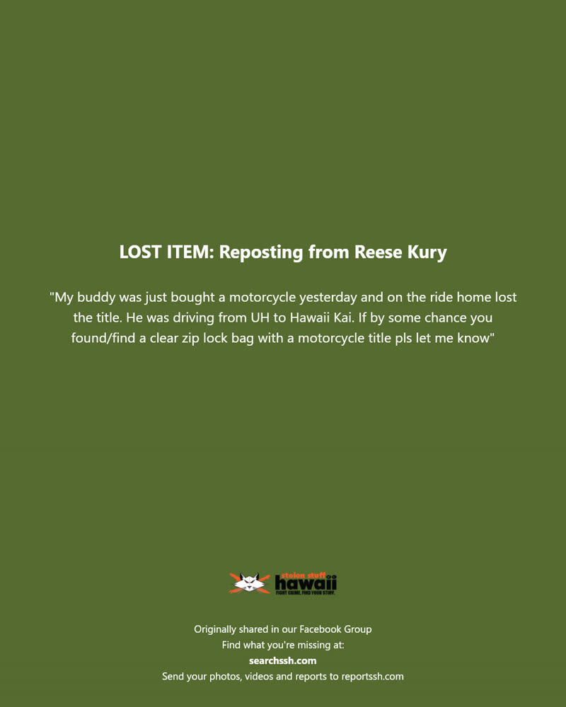 LOST ITEM - University of Hawaii at Manoa, Hawaii Kai | SSH Search