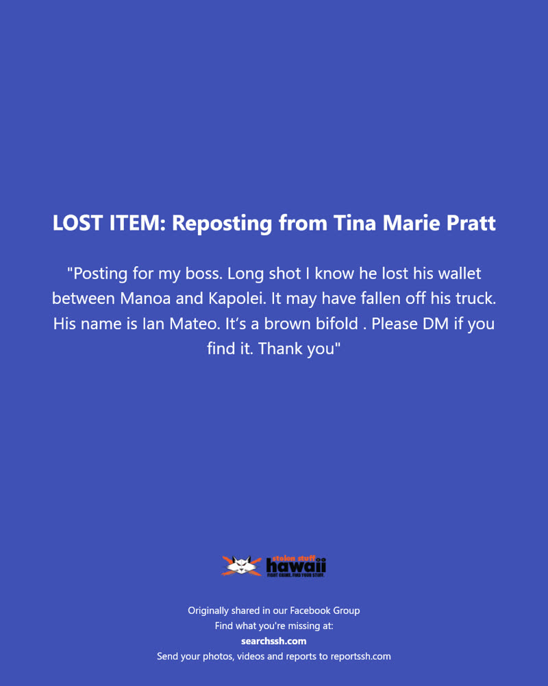 LOST ITEM - Manoa, Kapolei | SSH Search