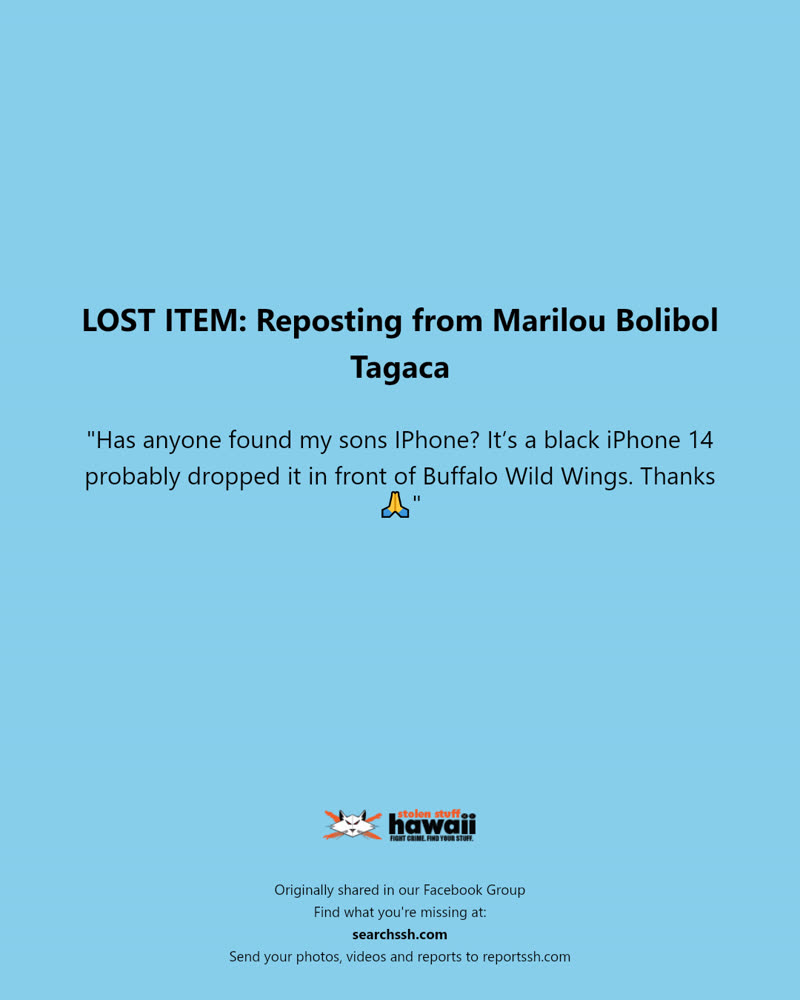 LOST ITEM - Buffalo Wild Wings, Honolulu, Oahu | SSH Search