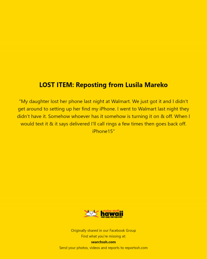 LOST ITEM - Hawaii | SSH Search