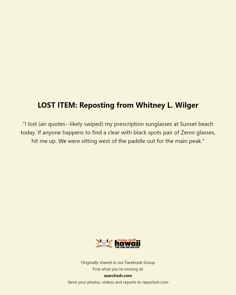 LOST ITEM - Sunset Beach, Oahu | SSH Search