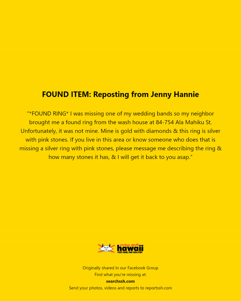 FOUND ITEM - 84-754 Ala Mahiku St. | SSH Search