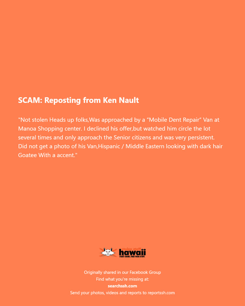 SCAM - Manoa Shopping Center, Honolulu, Oahu | SSH Search
