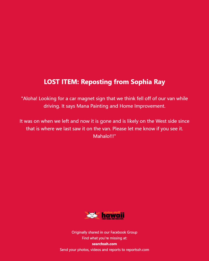 LOST ITEM - Hawaii | SSH Search