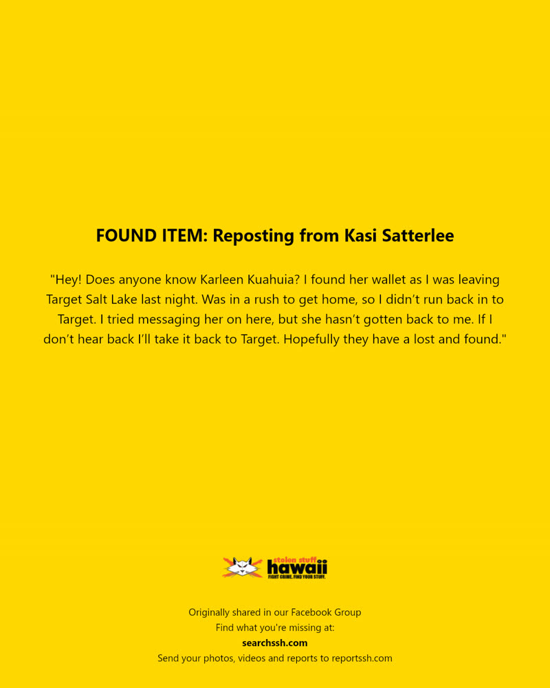 FOUND ITEM - Target Salt Lake, Honolulu, Oahu | SSH Search