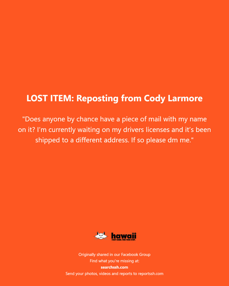 LOST ITEM - Hawaii | SSH Search