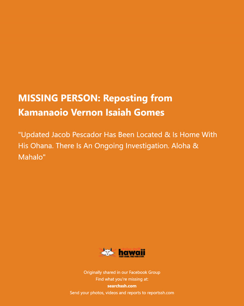 MISSING PERSON - Hawaii | SSH Search