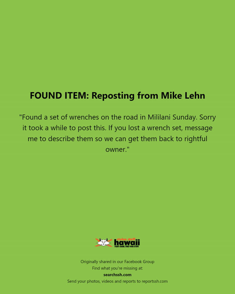 FOUND ITEM - Mililani, Oahu | SSH Search