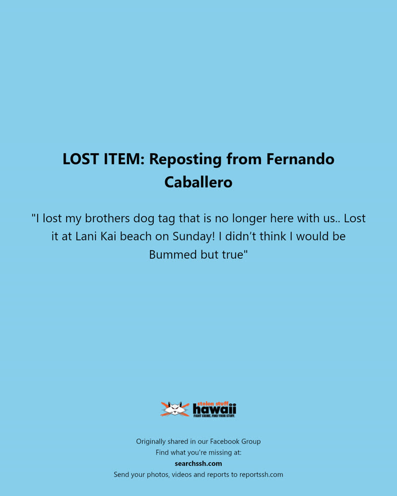LOST ITEM - Lani Kai Beach, Oahu | SSH Search