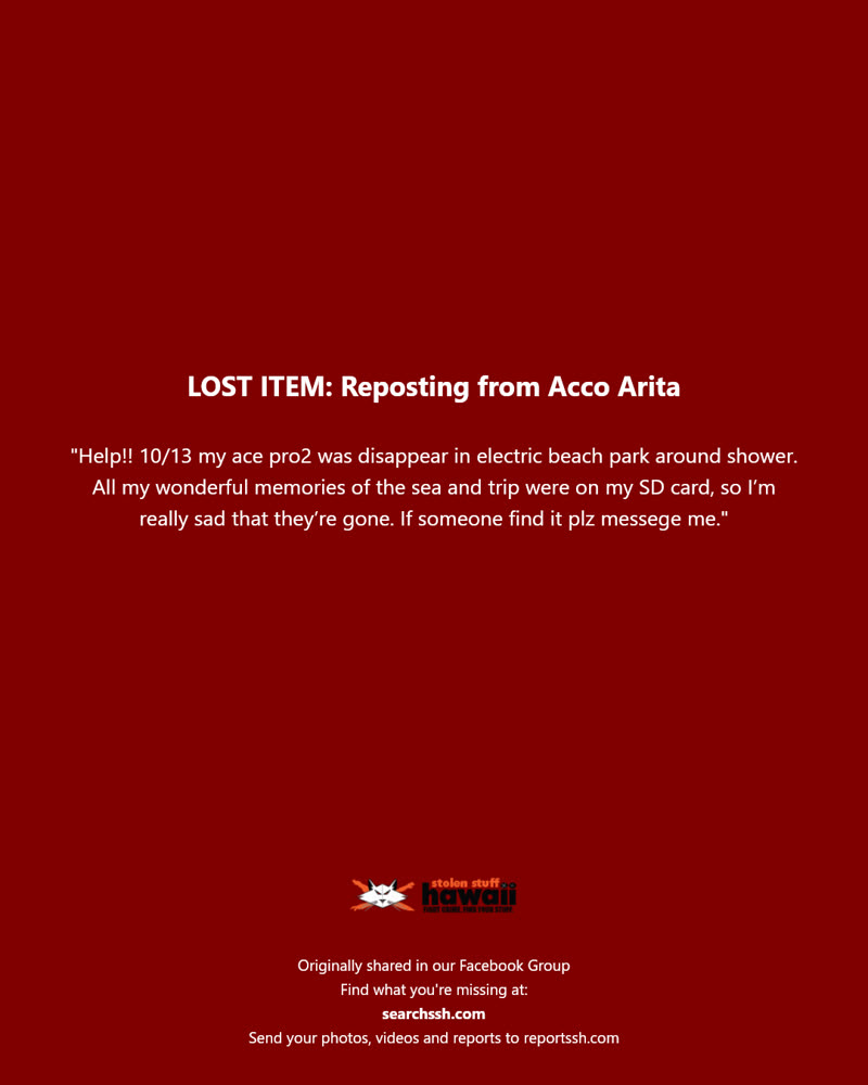 LOST ITEM - Electric Beach Park, Oahu | SSH Search
