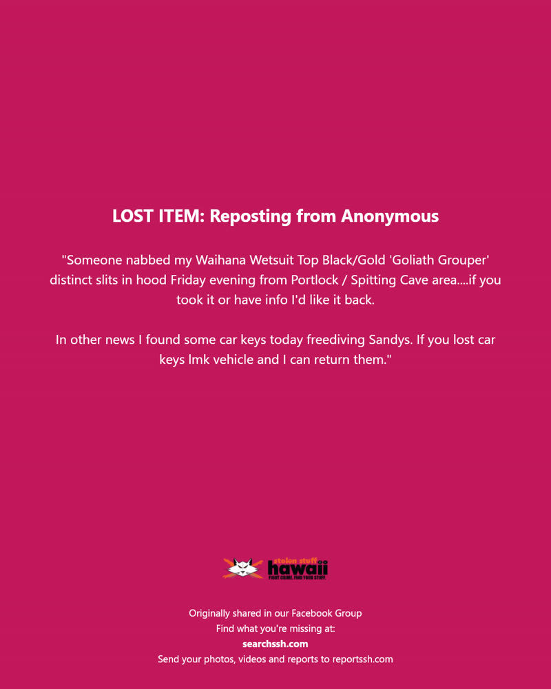 LOST ITEM - Portlock / Spitting Cave area | SSH Search