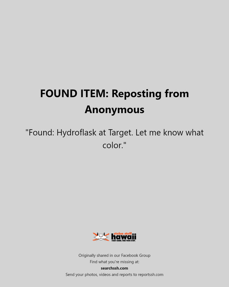 FOUND ITEM - Target, Hawaii Kai, Oahu | SSH Search