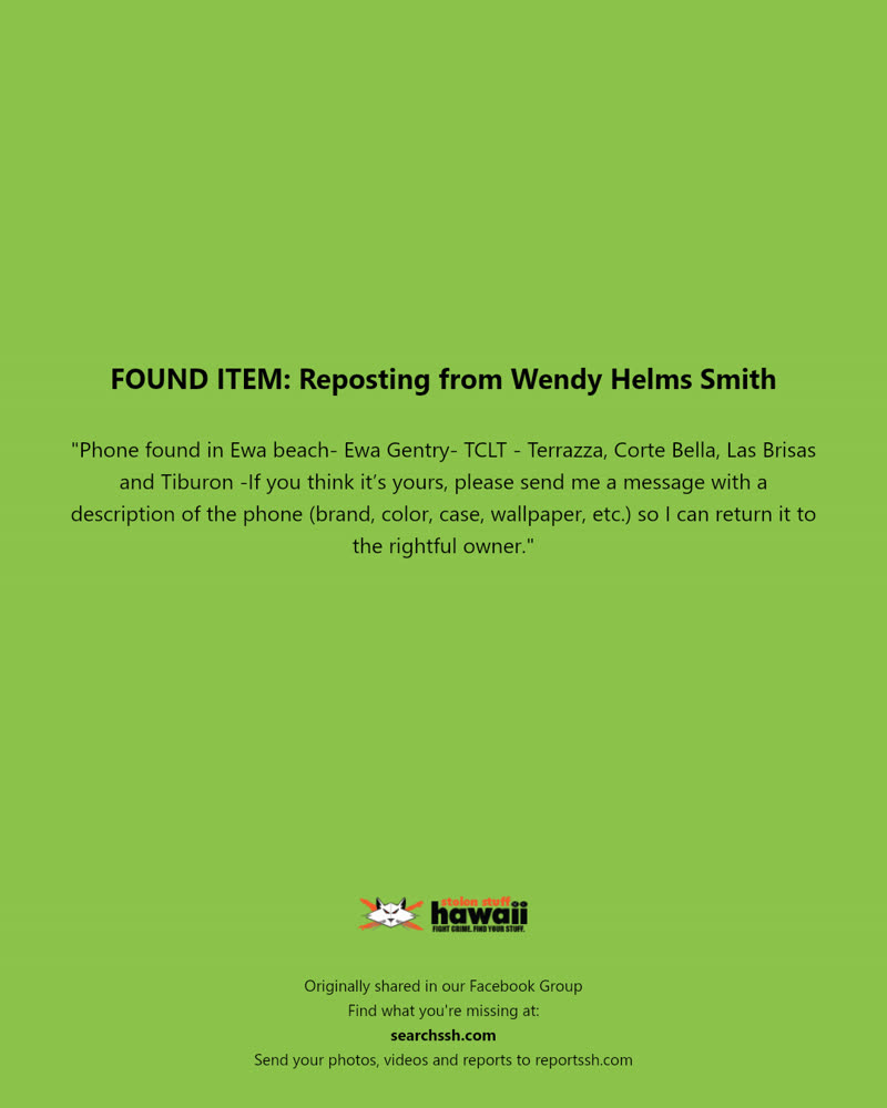 FOUND ITEM - Ewa Gentry, Ewa Beach, Oahu | SSH Search