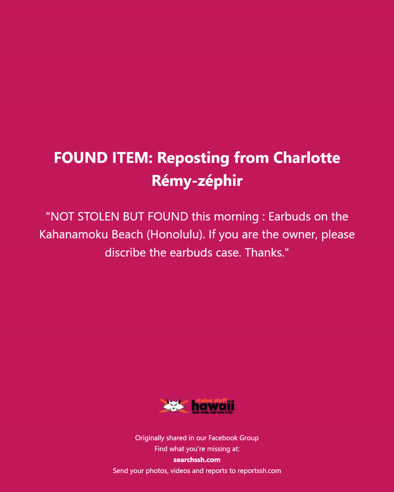 FOUND ITEM - Kahanamoku Beach, Honolulu | SSH Search