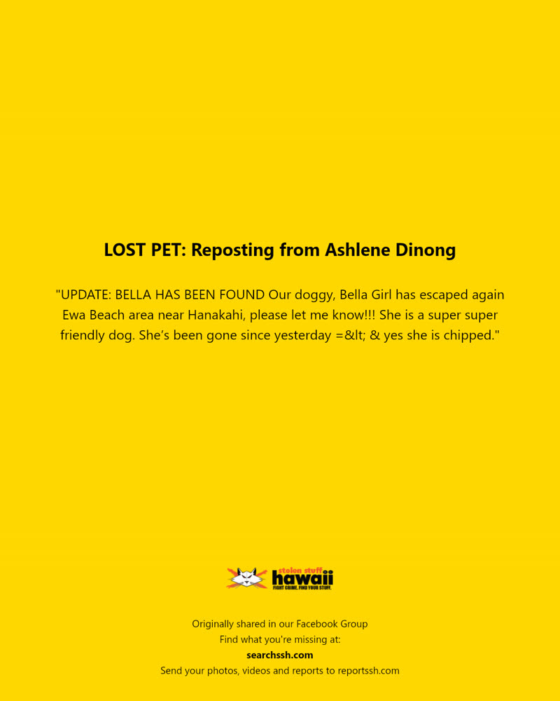 LOST PET - Ewa Beach area near Hanakahi | SSH Search