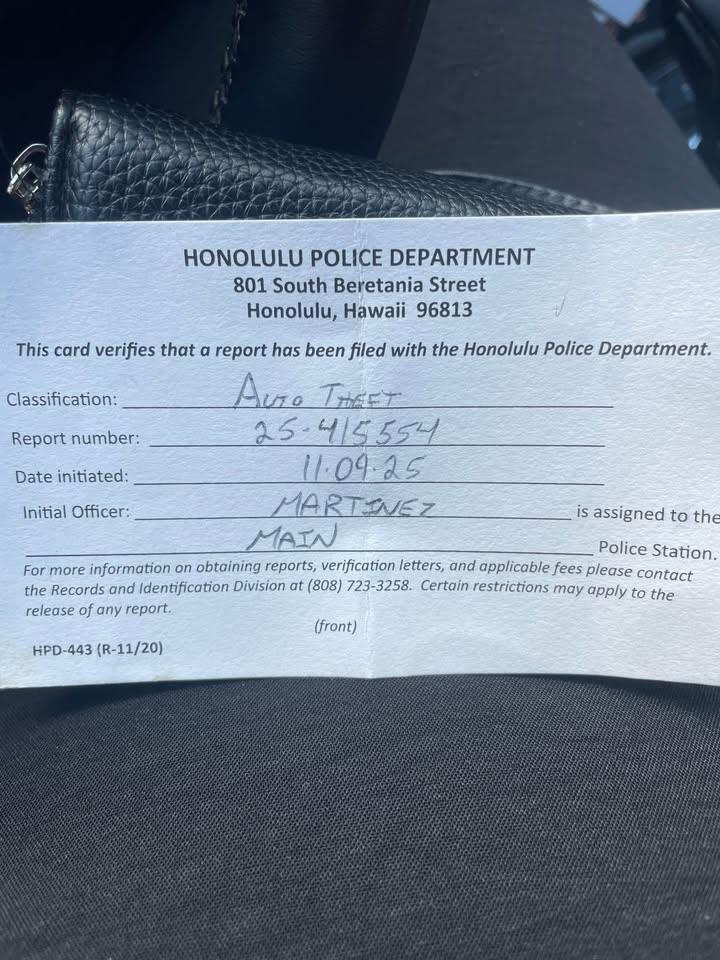 VEHICLE THEFT - Moanalua Road, Waimalu/Pearl City exit, Honolulu | SSH Search