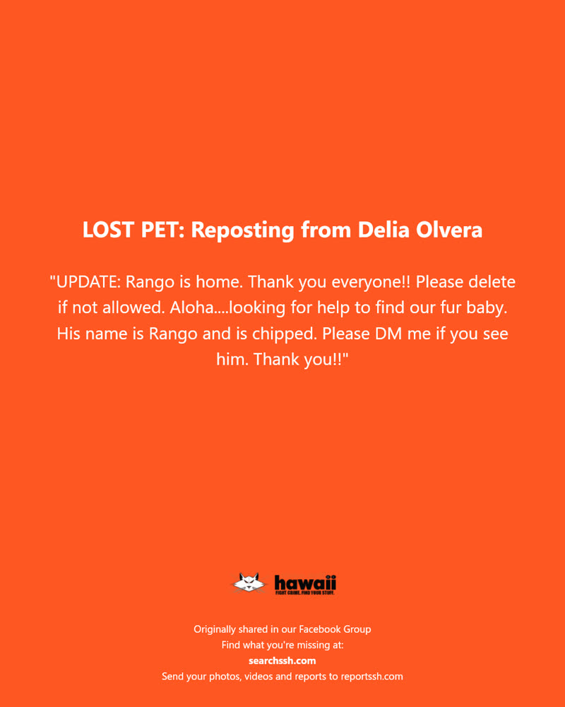 LOST PET - Hawaii | SSH Search