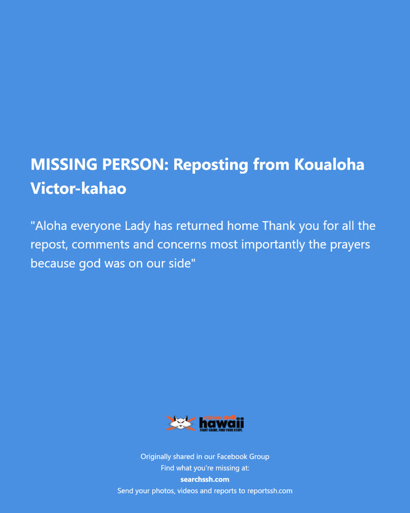 MISSING PERSON - Hawaii | SSH Search