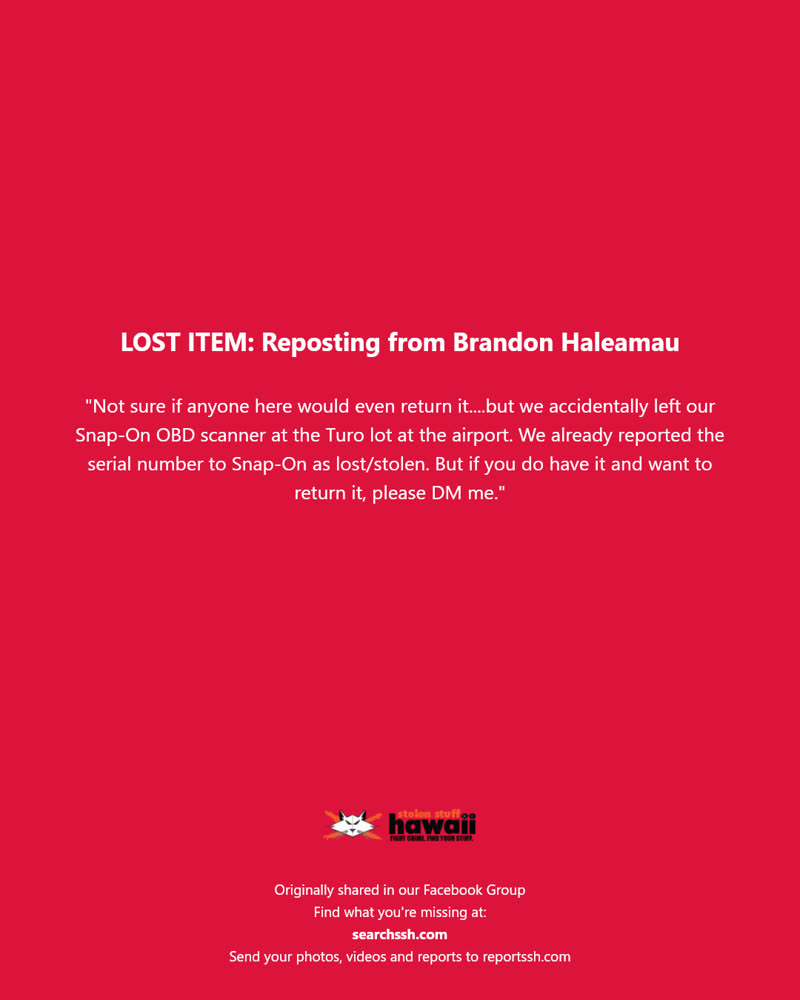 LOST ITEM - Hawaii | SSH Search