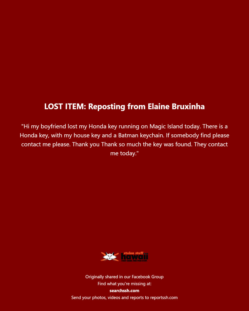 LOST ITEM - Magic Island, Honolulu, Oahu | SSH Search