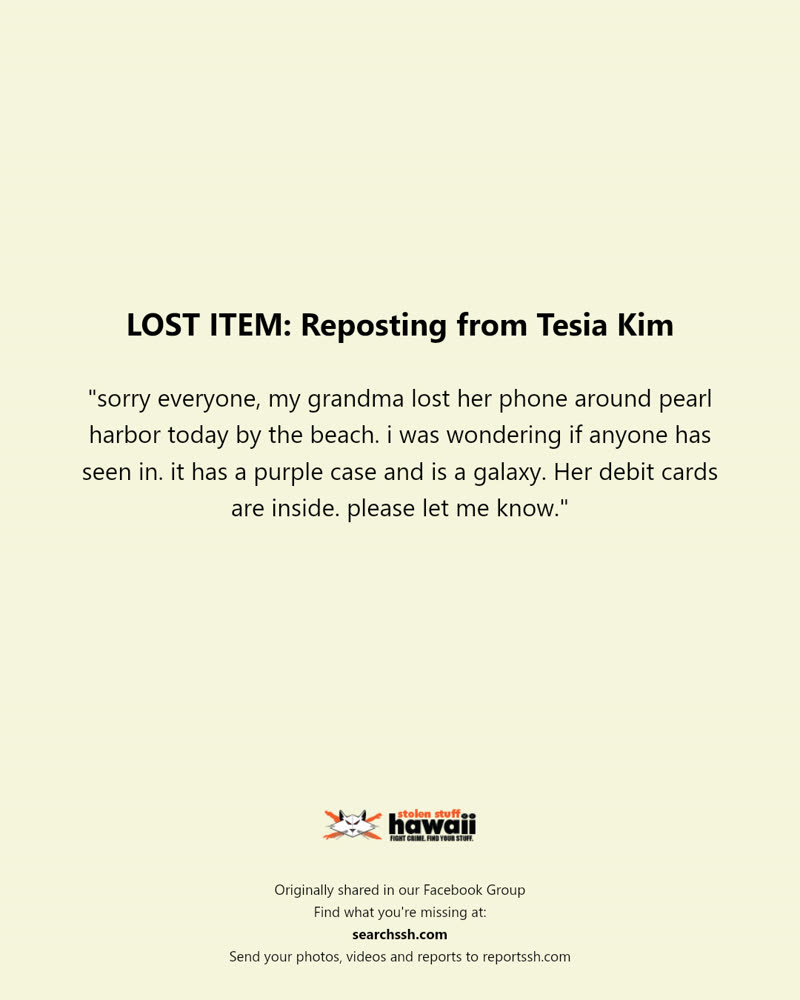 LOST ITEM - Pearl Harbor Beach, Oahu | SSH Search