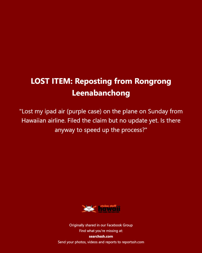 LOST ITEM - Hawaii | SSH Search