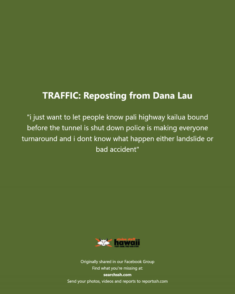 TRAFFIC - Pali Highway, Kailua, Oahu | SSH Search
