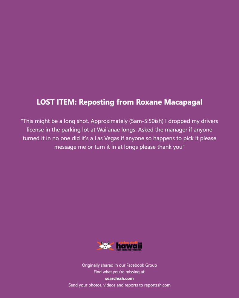LOST ITEM - Wai’anae Longs, Oahu | SSH Search