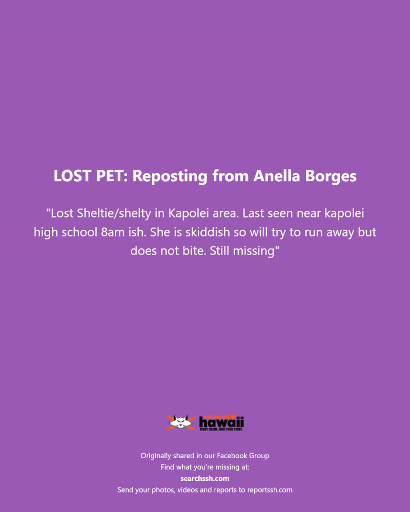 LOST PET - Kapolei High School, Kapolei, Oahu | SSH Search