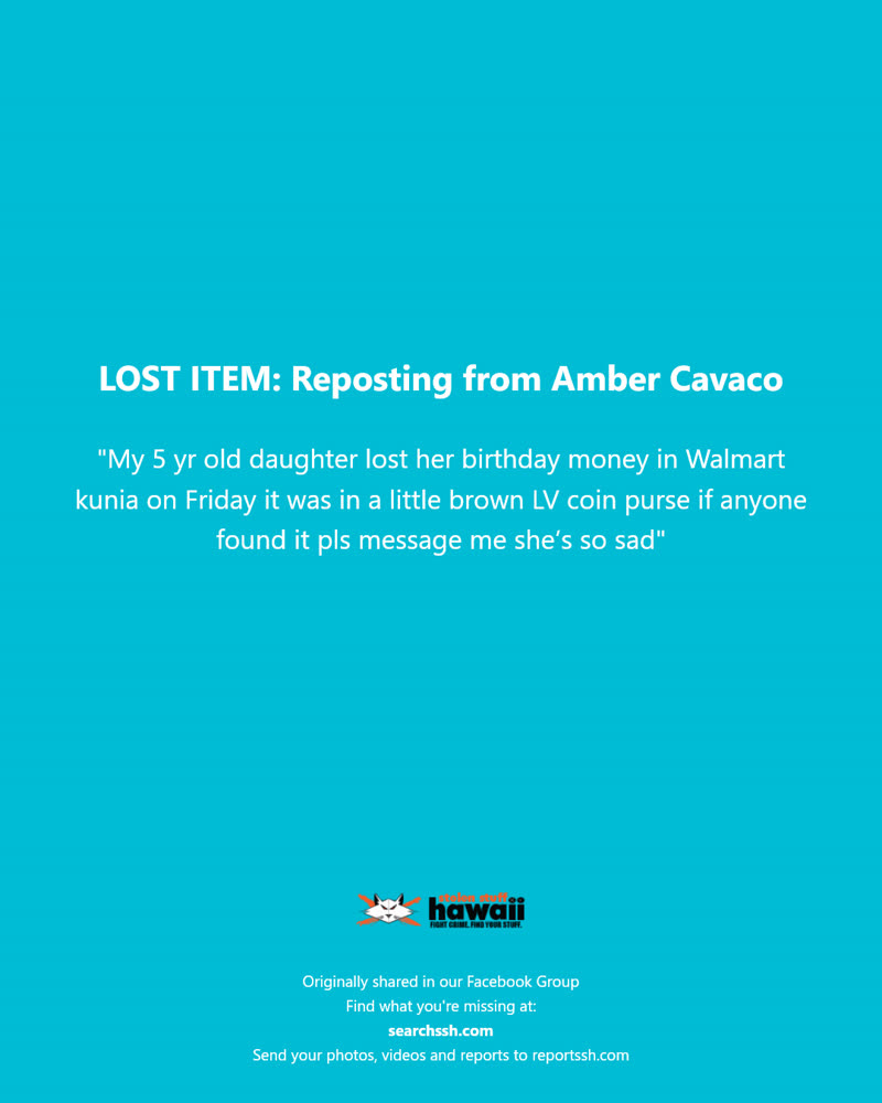 LOST ITEM - Walmart Kunia, Oahu | SSH Search