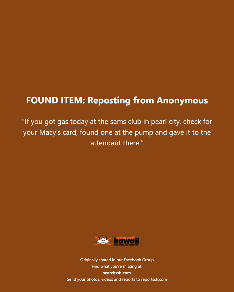 FOUND ITEM - Sams Club in Pearl City, Oahu | SSH Search