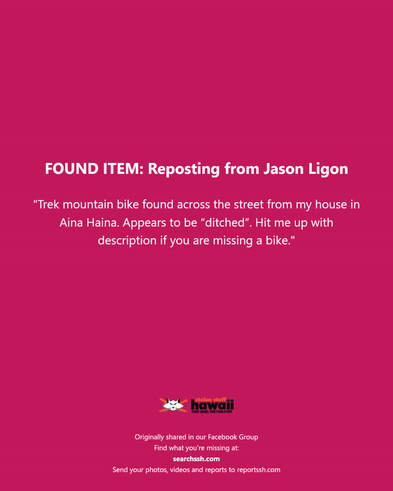 FOUND ITEM - Aina Haina, Oahu | SSH Search