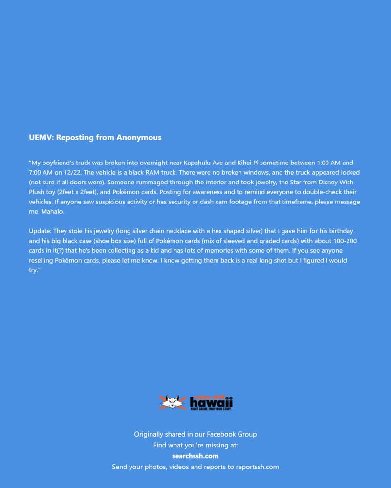 UEMV - Kapahulu Ave and Kihei Pl, Honolulu | SSH Search