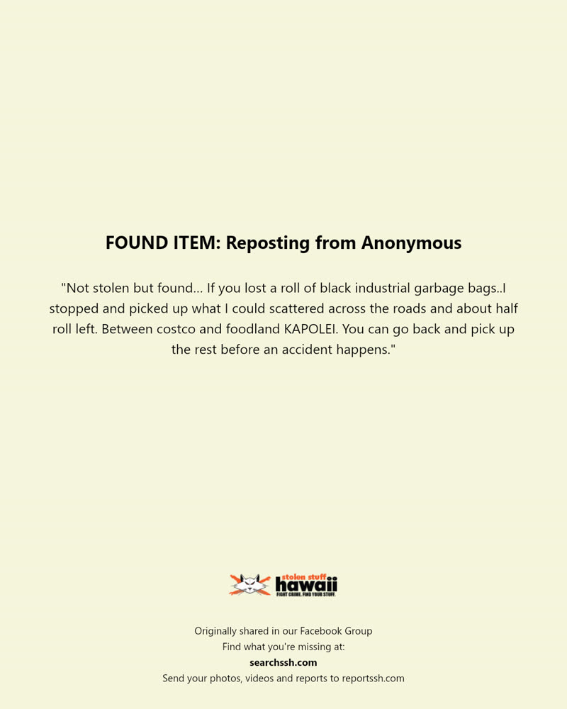 FOUND ITEM - Between Costco and Foodland, Kapolei, Oahu | SSH Search