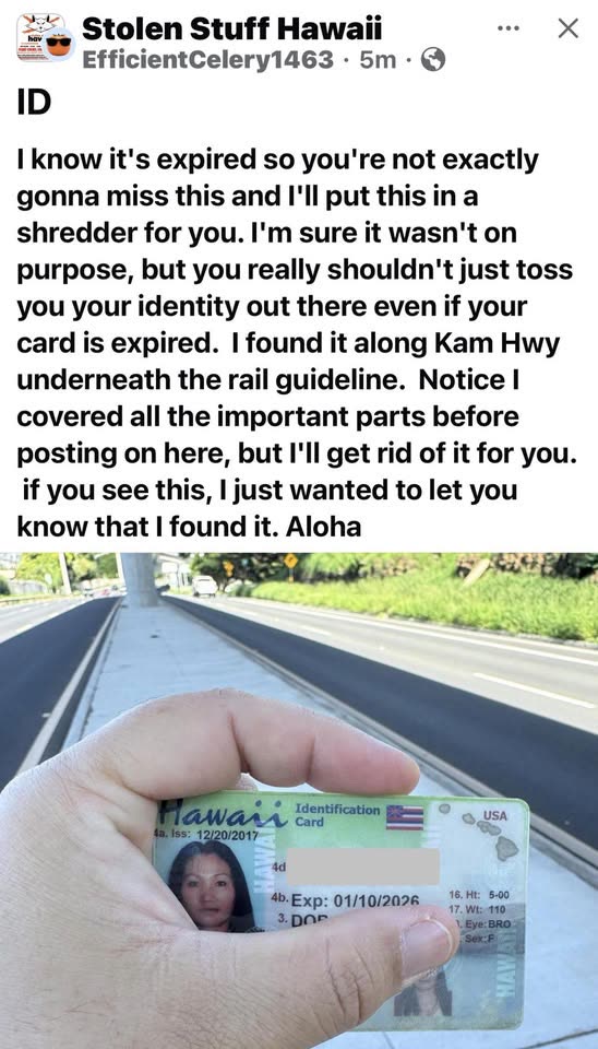 FOUND ITEM - Aiea Post Office, Aiea, Oahu | SSH Search