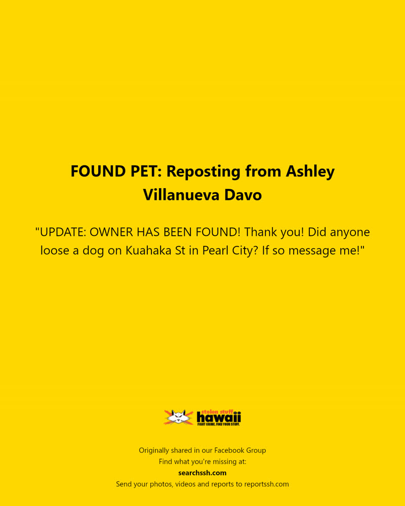 FOUND PET - Kuahaka Street, Pearl City | SSH Search