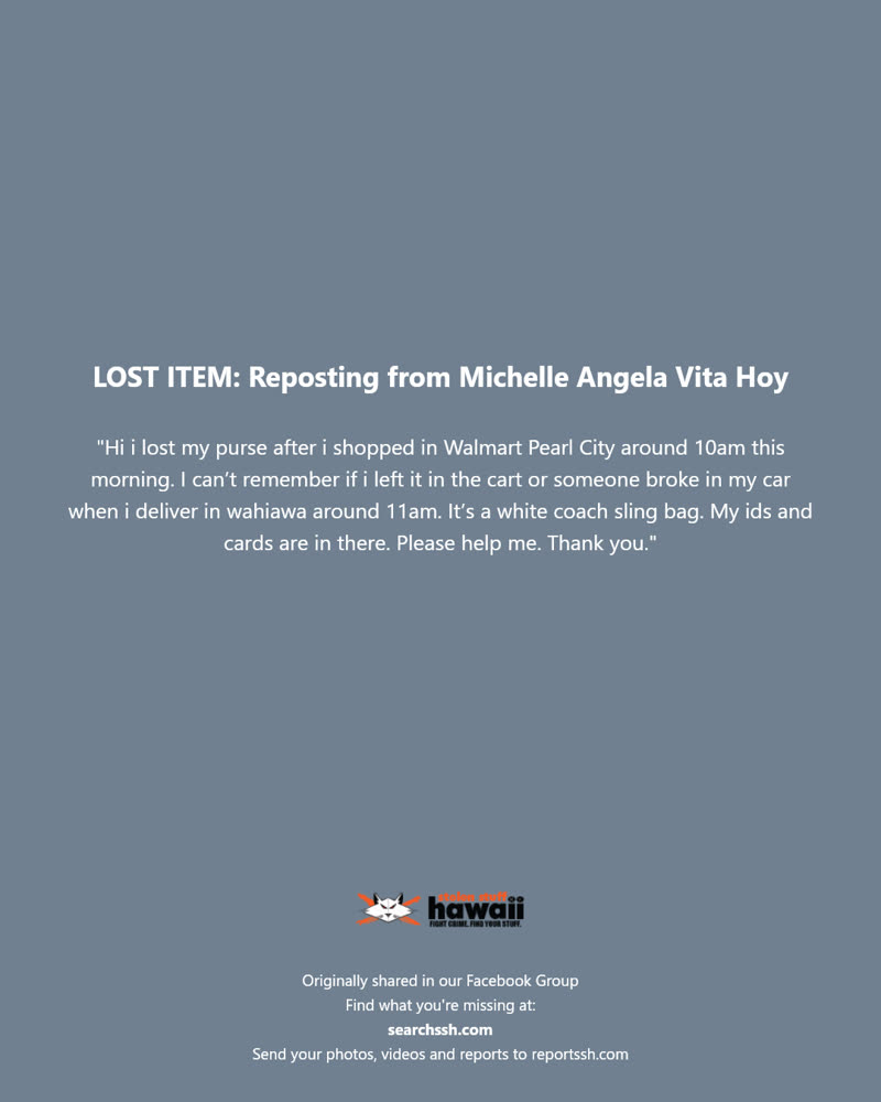 LOST ITEM - Walmart Pearl City, Pearl City, Oahu | SSH Search