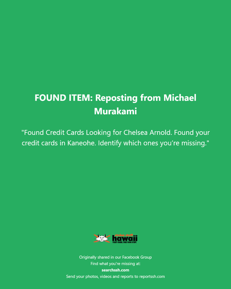 FOUND ITEM - Kaneohe, Oahu | SSH Search