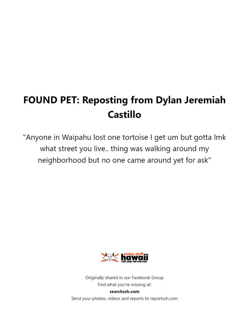 FOUND PET - Waipahu, Oahu | SSH Search