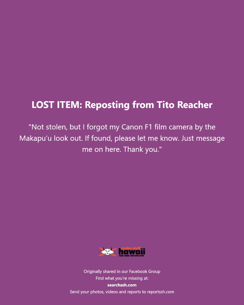 LOST ITEM - Makapu'u Lookout, Oahu | SSH Search