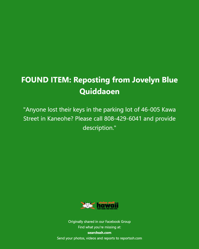 FOUND ITEM - 46-005 Kawa Street, Kaneohe | SSH Search